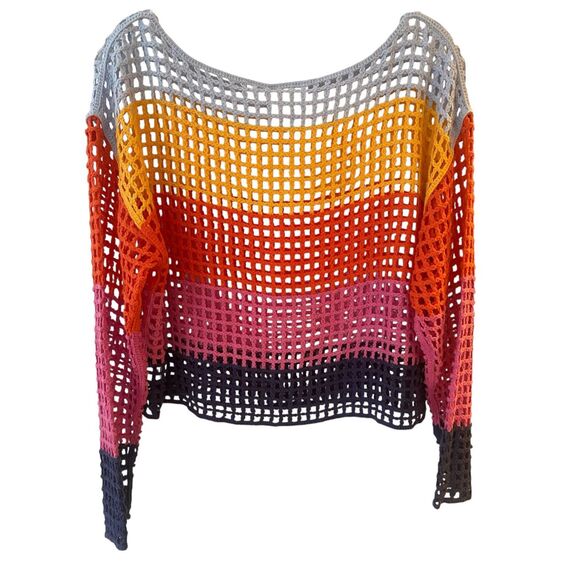 Anthropologie Maeve Crochet Long Sleeve OS Top/ Beach Cover Rainbow Boho Relaxed - Picture 4 of 10